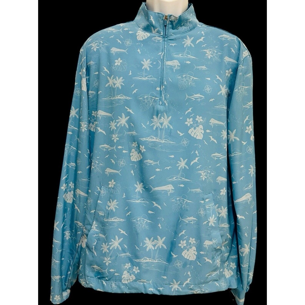 Scales Men Too Blue Tropical 1/4 Zip Performance‎ Lightweight Toggle Pockets M